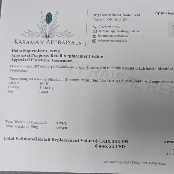 10K Yellow Gold 1.47G Natural Diamond 0.2Ct Ring (~Size 6) - Picture 3 of 4